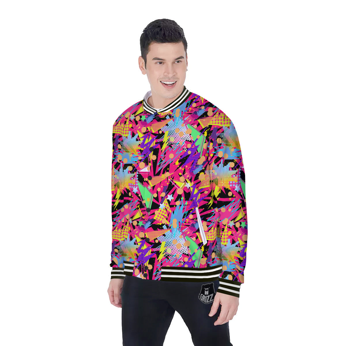 Abstract Colorful And Lightning Dot Print Pattern Baseball Jacket-grizzshop