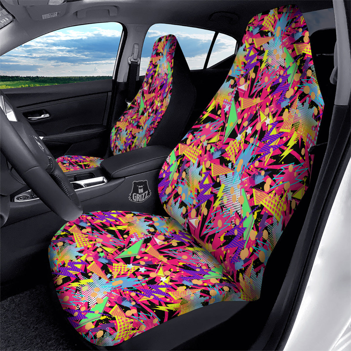 Abstract Colorful And Lightning Dot Print Pattern Car Seat Covers-grizzshop