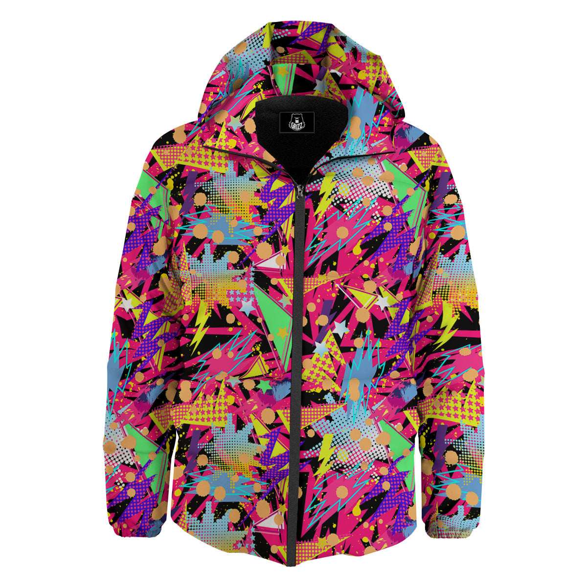 Abstract Colorful And Lightning Dot Print Pattern Down Jacket-grizzshop