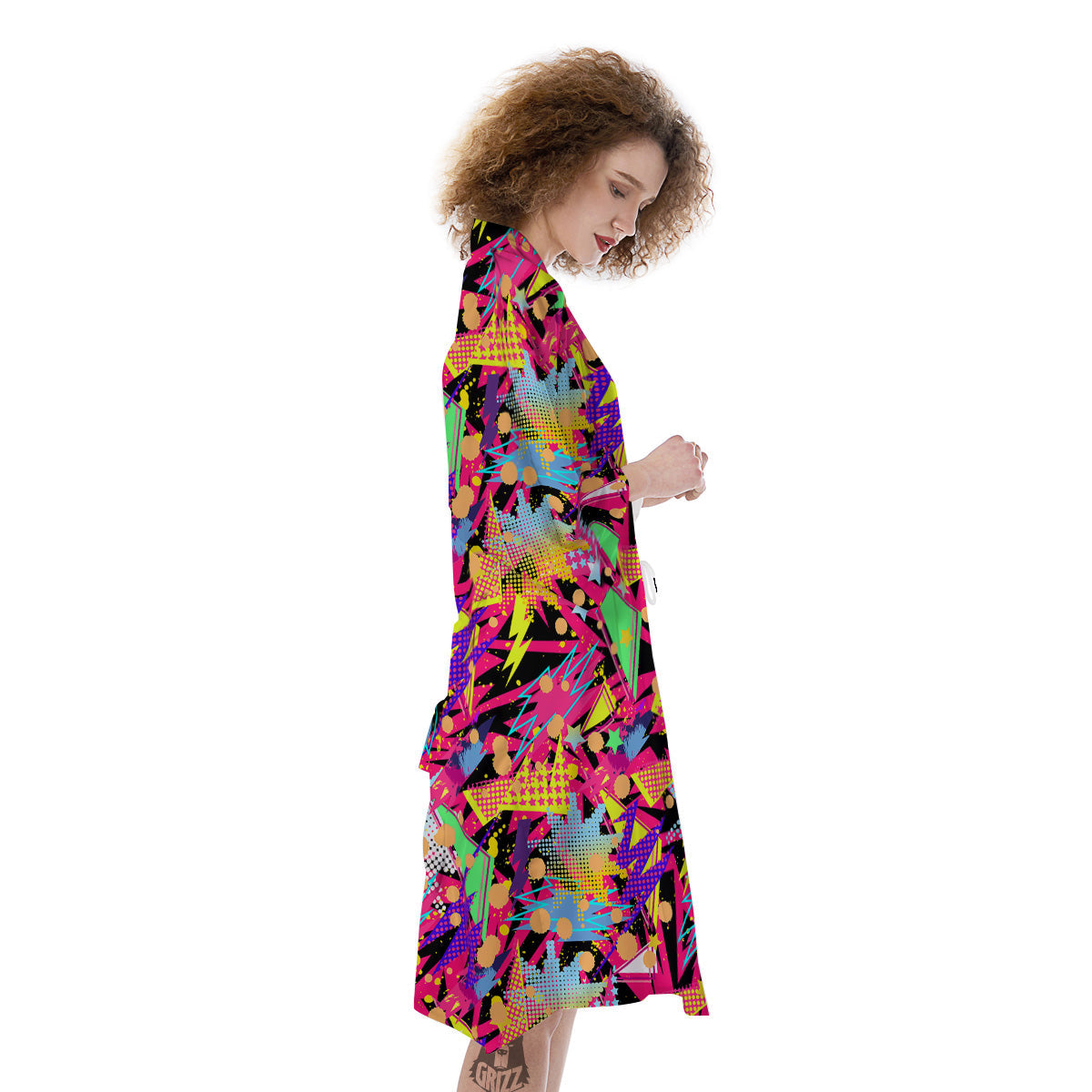 Abstract Colorful And Lightning Dot Print Pattern Kimono-grizzshop
