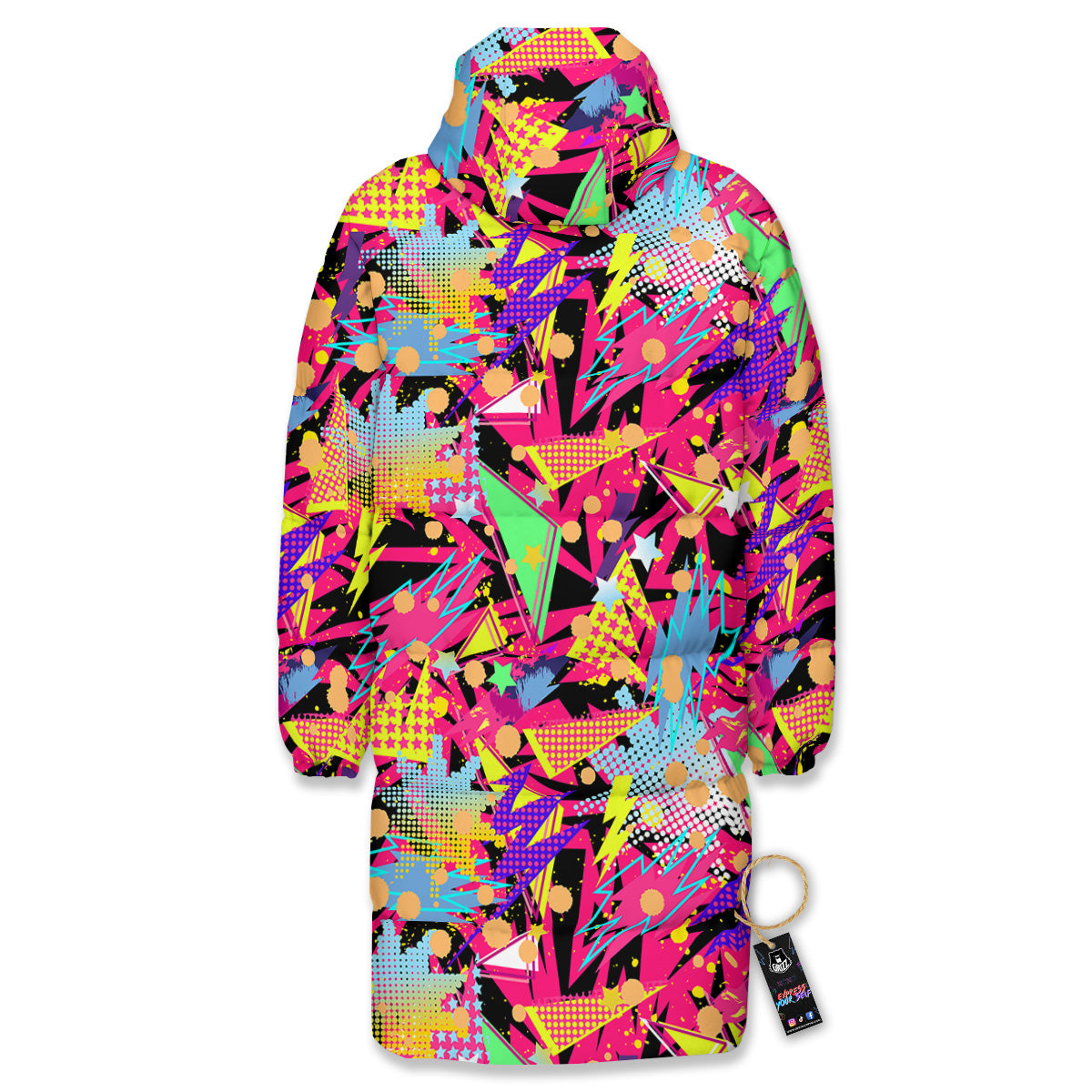 Abstract Colorful And Lightning Dot Print Pattern Long Down Jacket-grizzshop