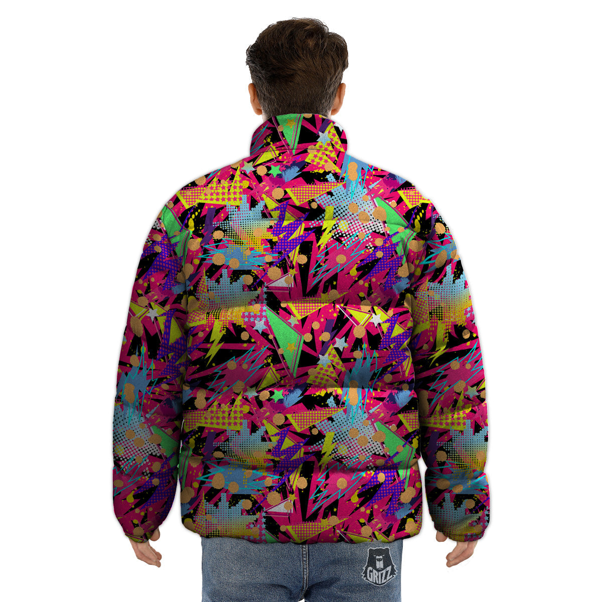 Abstract Colorful And Lightning Dot Print Pattern Puffer Jacket-grizzshop