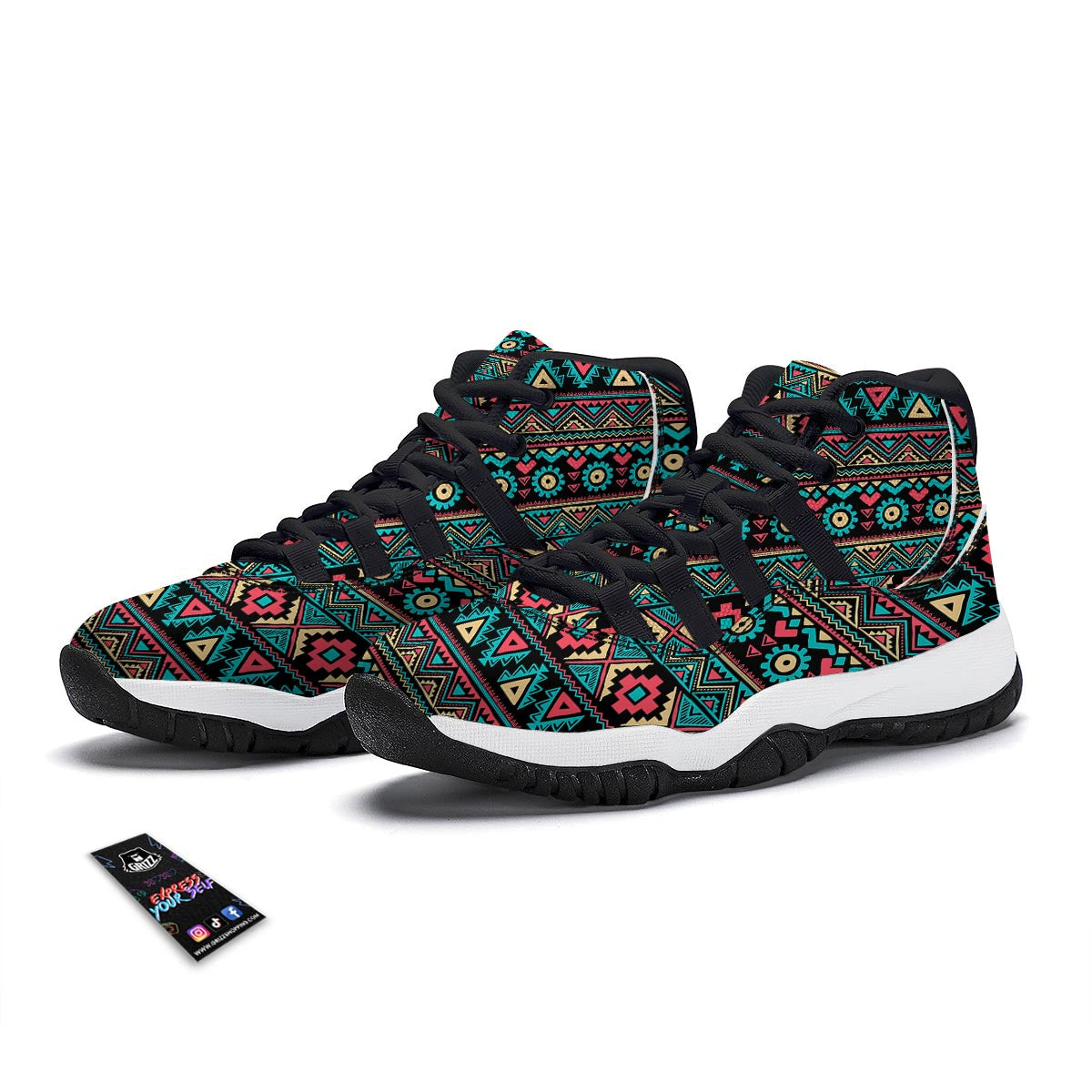 Abstract Colorful Autism Awareness Print Black Bball Shoes-grizzshop