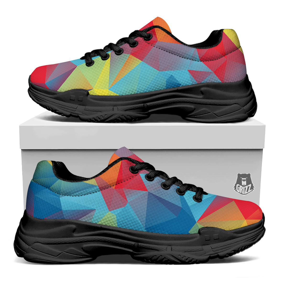 Abstract Colorful Autism Awareness Print Black Chunky Shoes-grizzshop