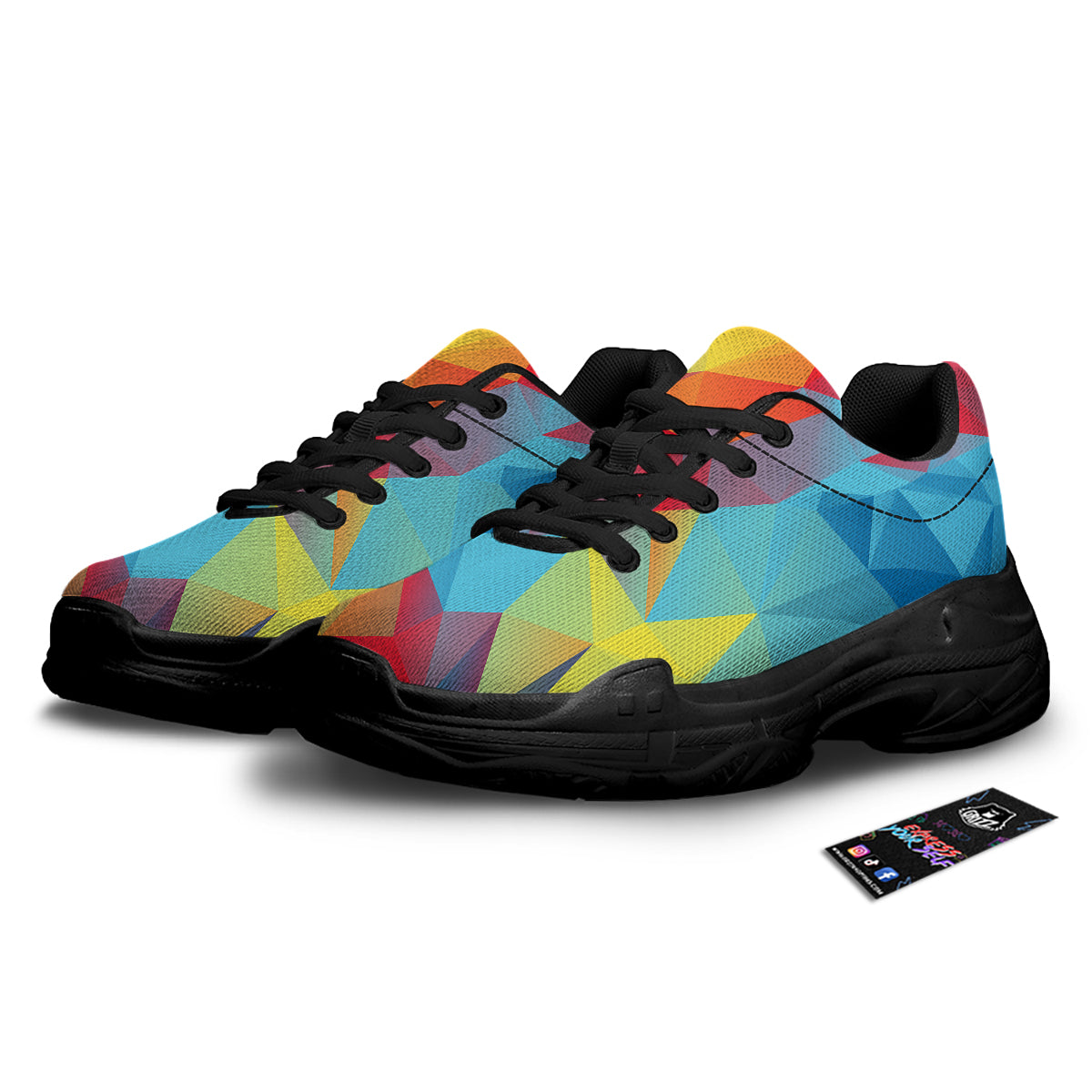 Abstract Colorful Autism Awareness Print Black Chunky Shoes-grizzshop