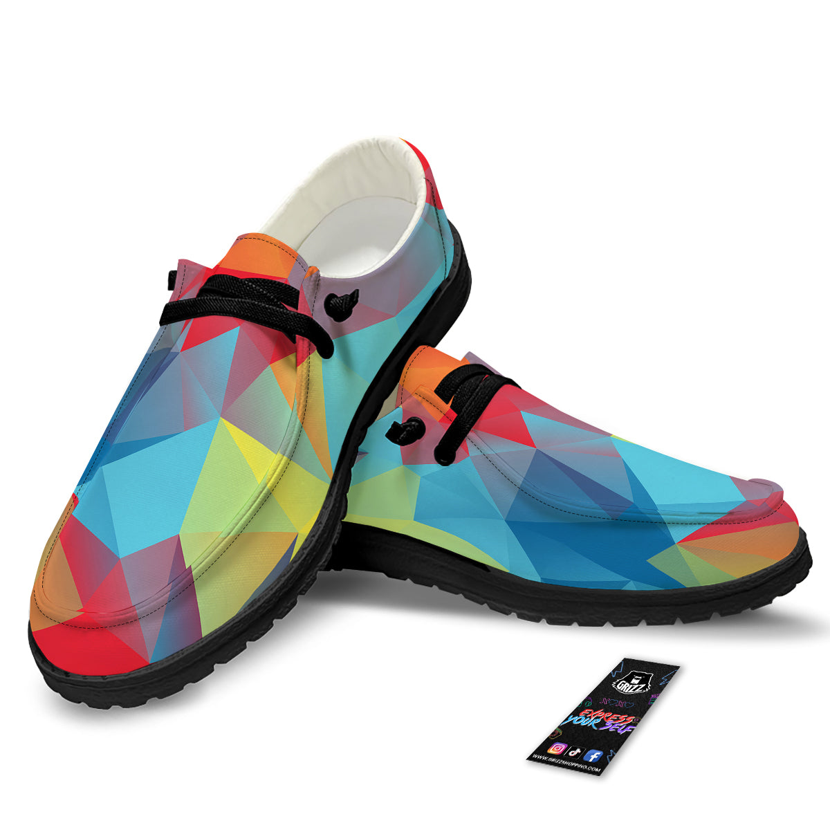 Abstract Colorful Autism Awareness Print Black Loafers-grizzshop