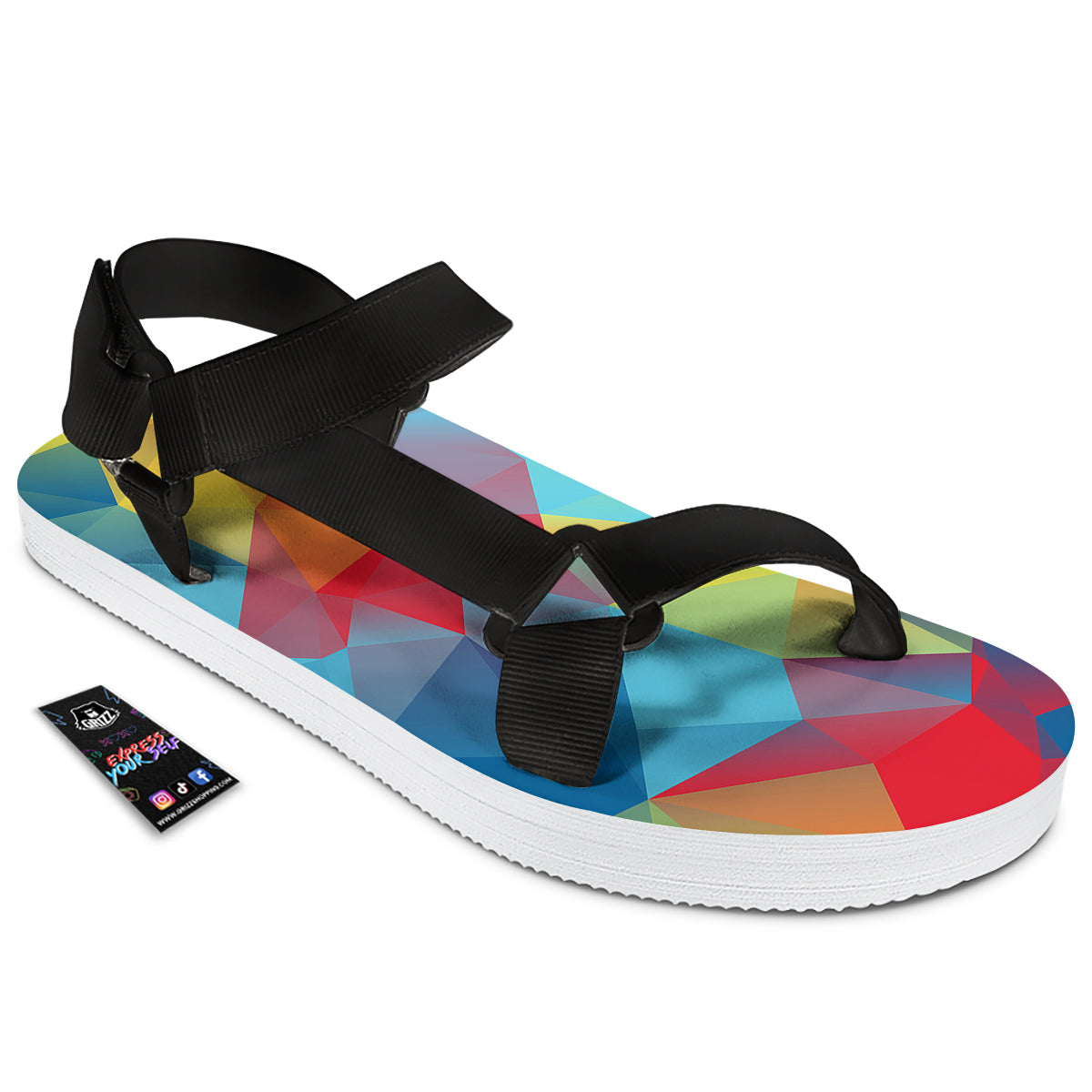 Abstract Colorful Autism Awareness Print Black Open Toe Sandals-grizzshop
