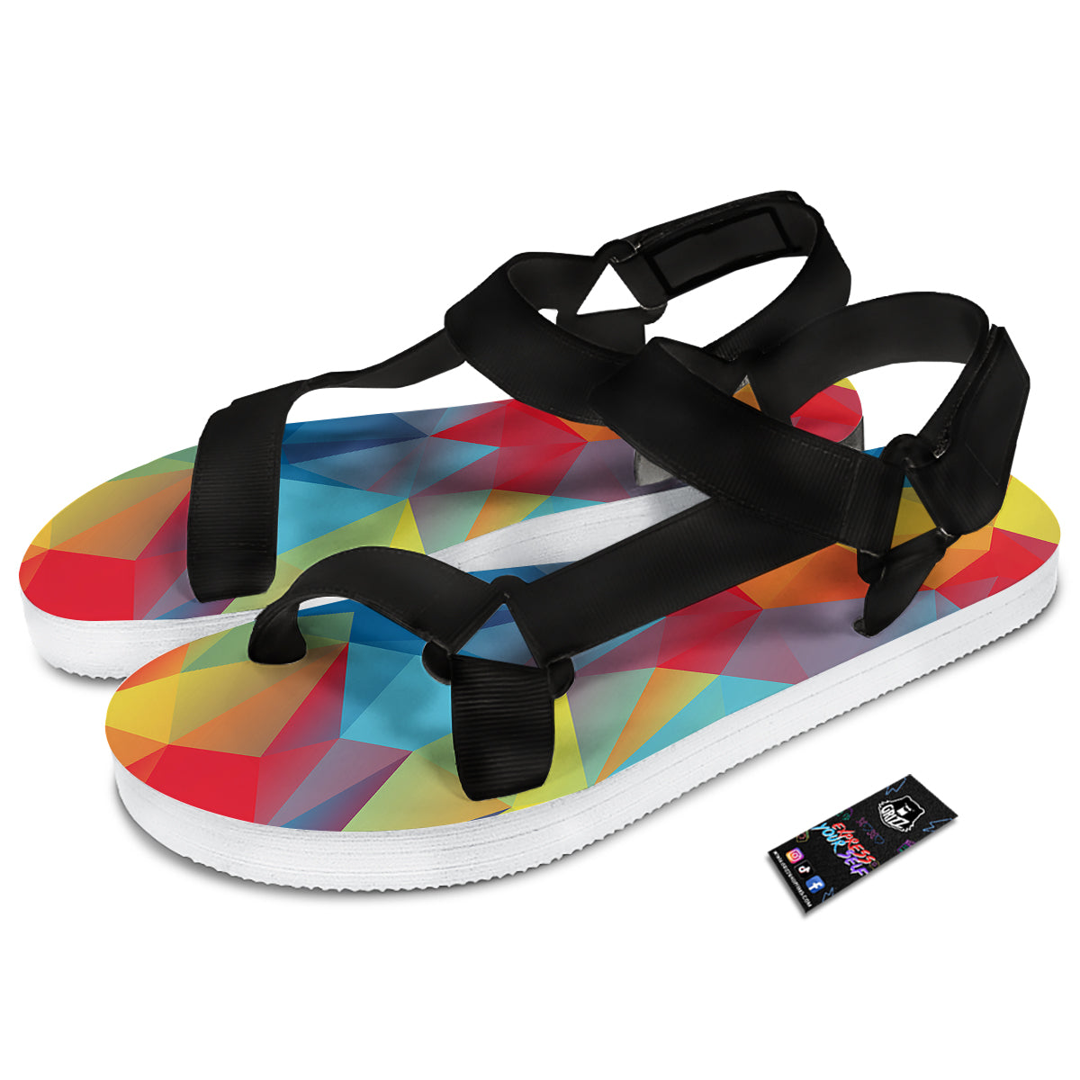 Abstract Colorful Autism Awareness Print Black Open Toe Sandals-grizzshop
