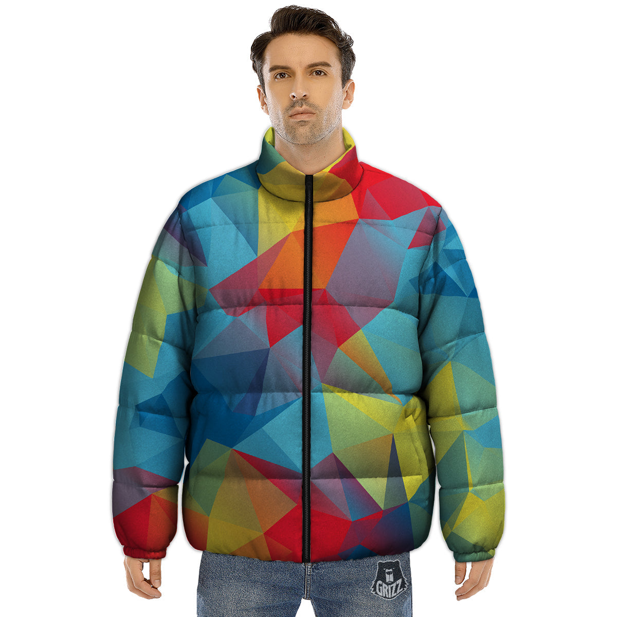 Abstract Colorful Autism Awareness Print Puffer Jacket-grizzshop