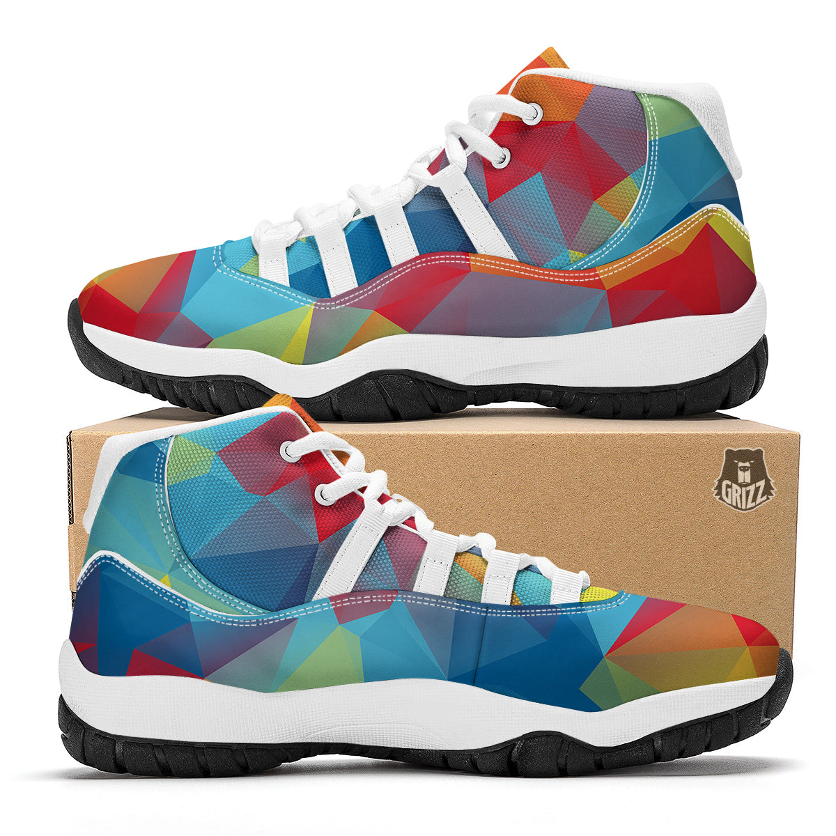 Abstract Colorful Autism Awareness Print White Bball Shoes-grizzshop
