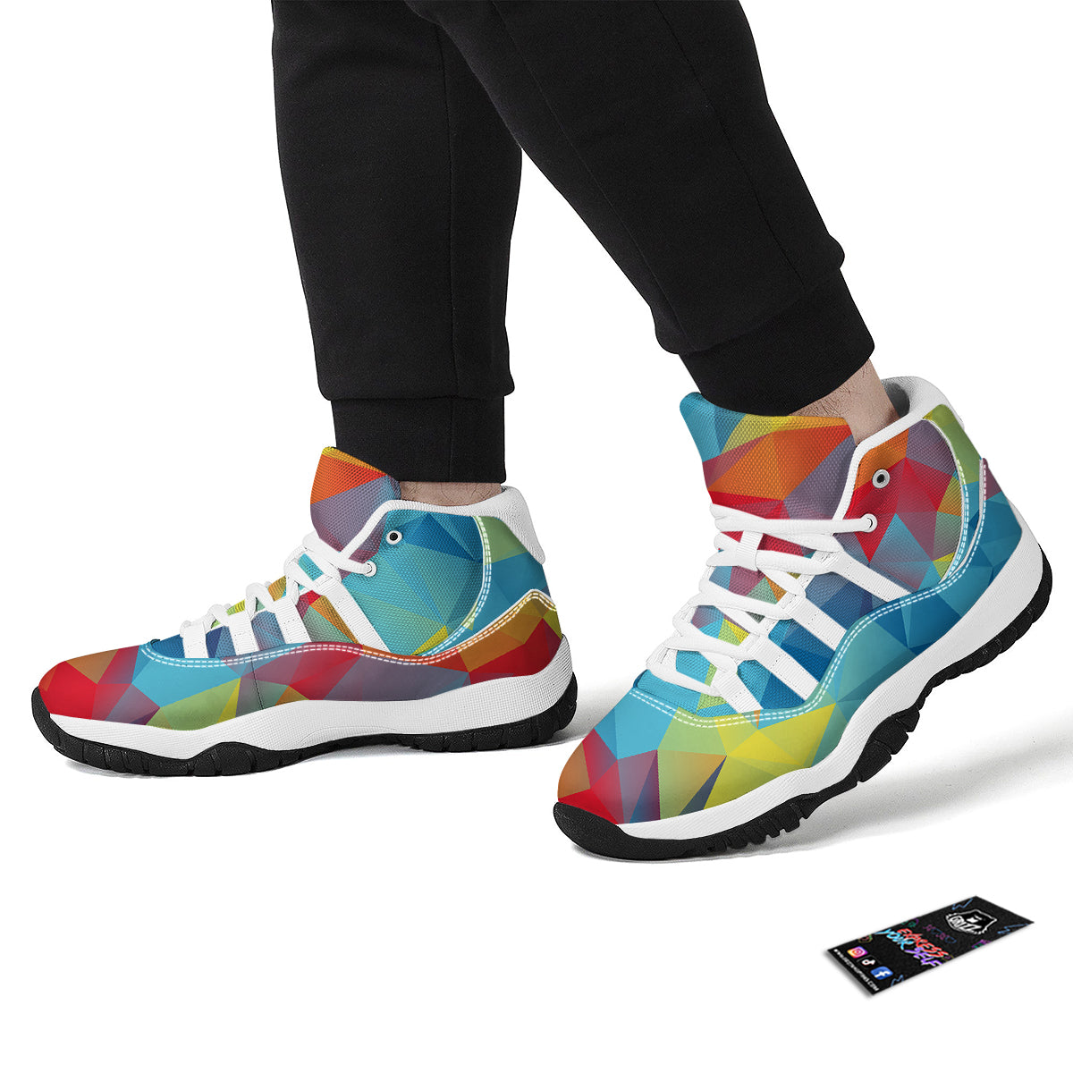 Abstract Colorful Autism Awareness Print White Bball Shoes-grizzshop