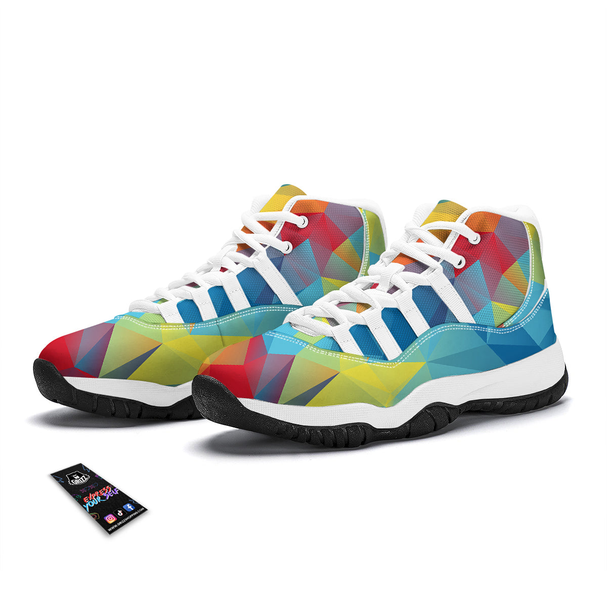 Abstract Colorful Autism Awareness Print White Bball Shoes-grizzshop