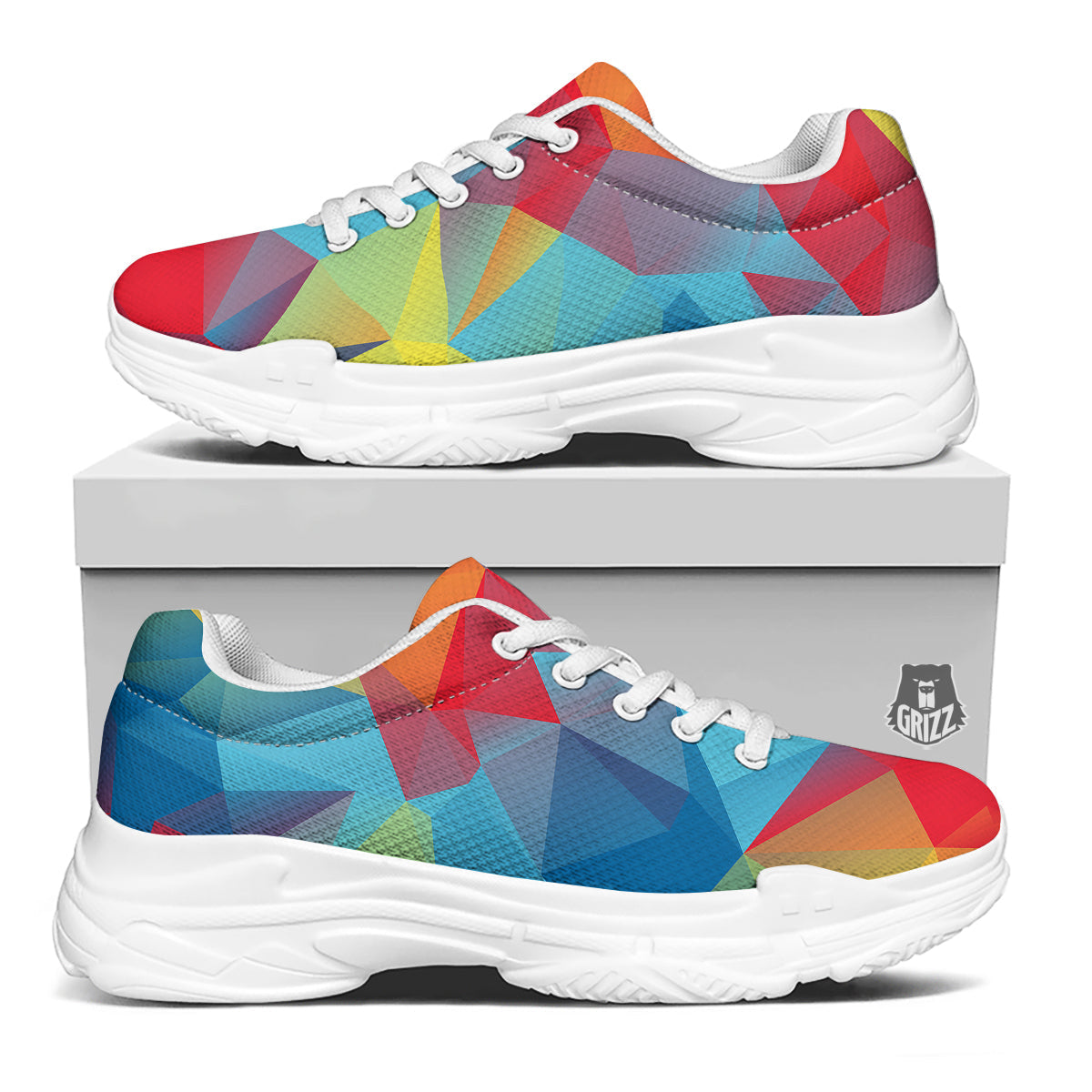 Abstract Colorful Autism Awareness Print White Chunky Shoes-grizzshop