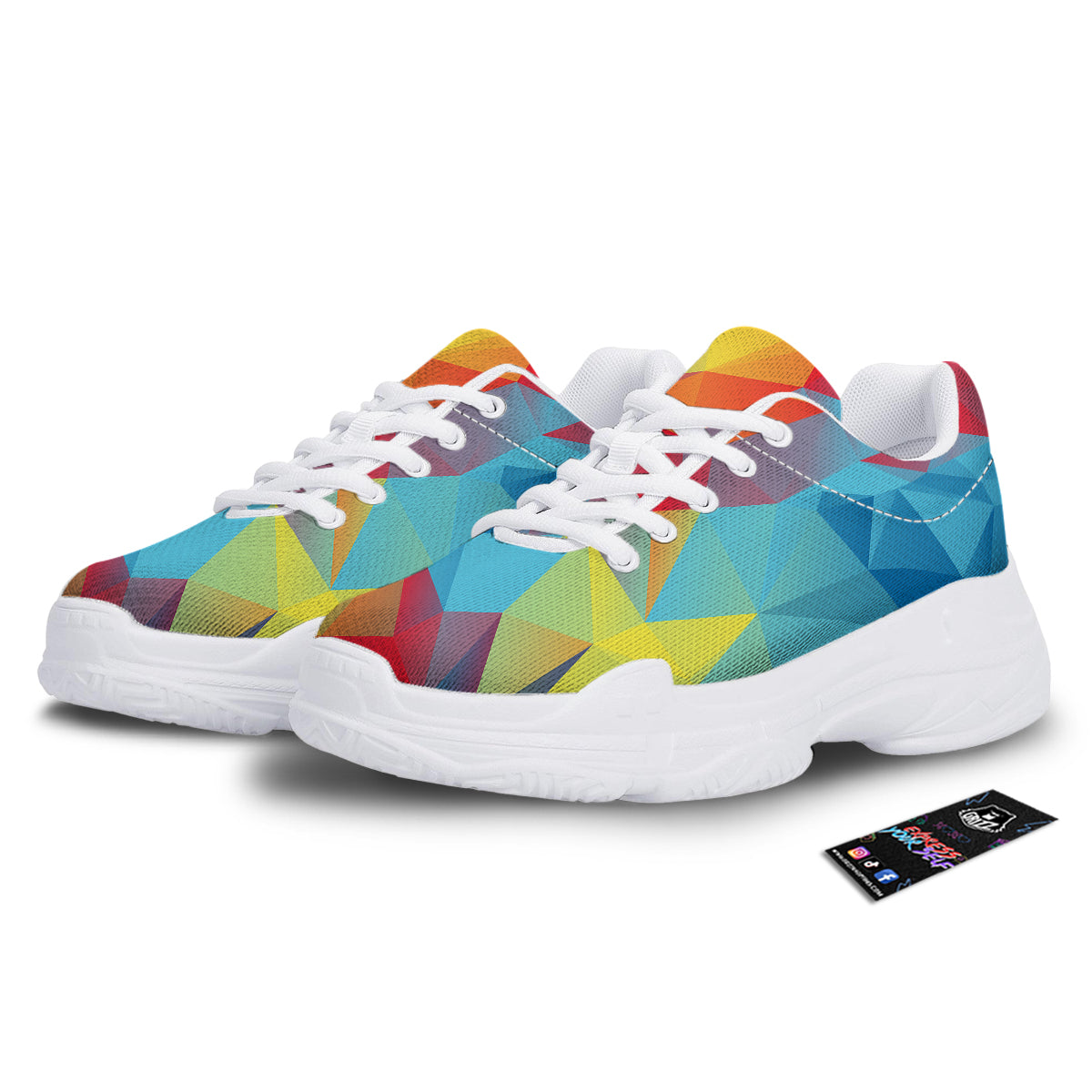 Abstract Colorful Autism Awareness Print White Chunky Shoes-grizzshop