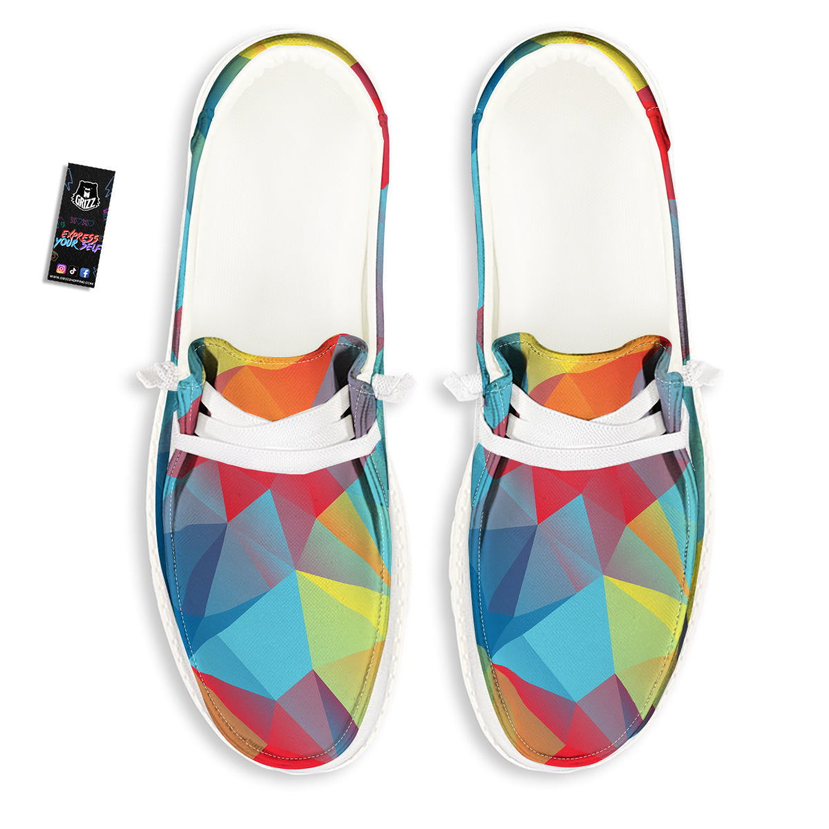 Abstract Colorful Autism Awareness Print White Loafers-grizzshop