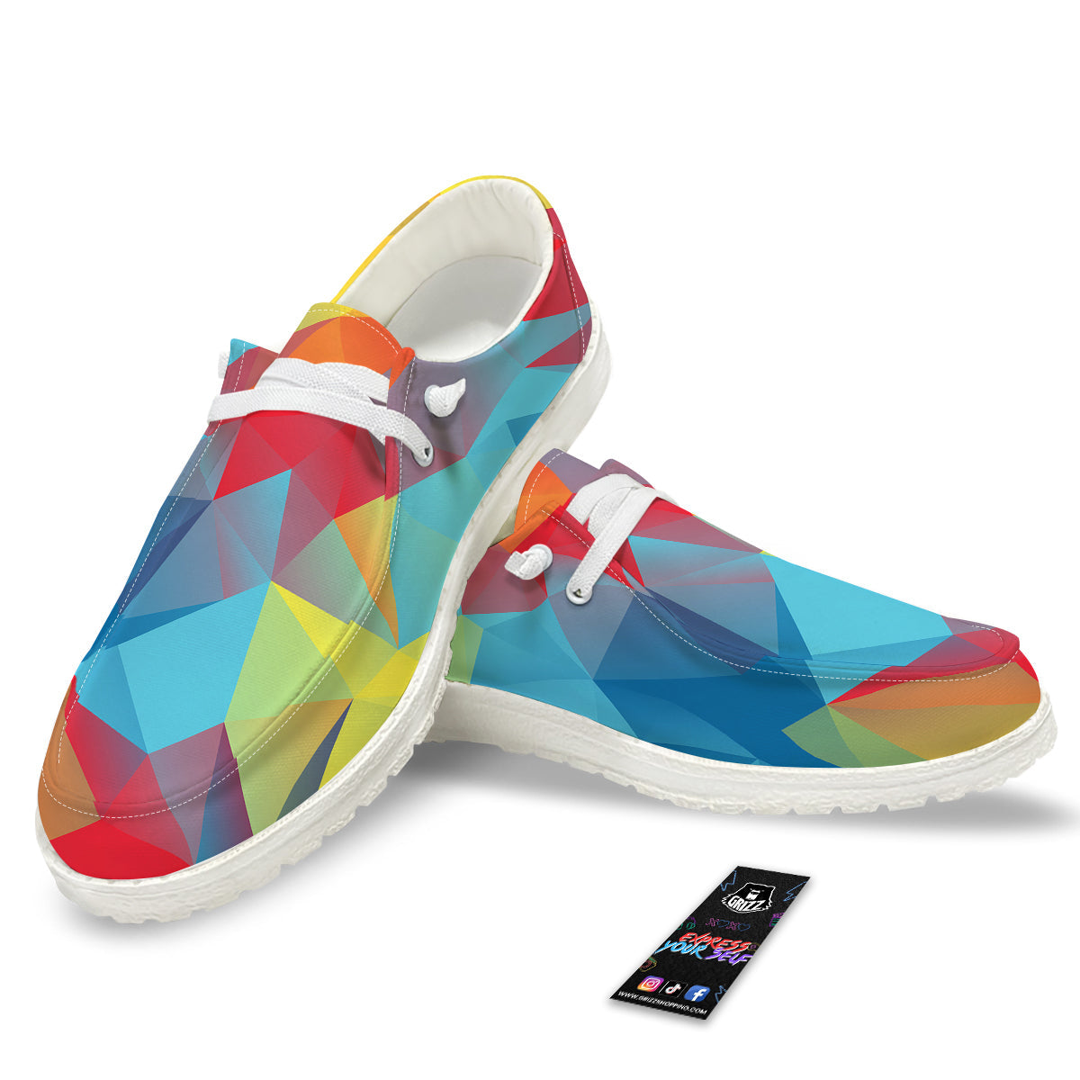 Abstract Colorful Autism Awareness Print White Loafers-grizzshop