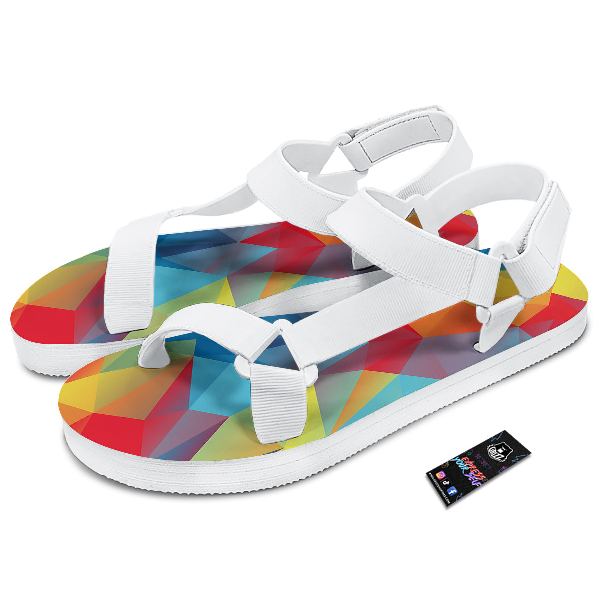Abstract Colorful Autism Awareness Print White Open Toe Sandals-grizzshop