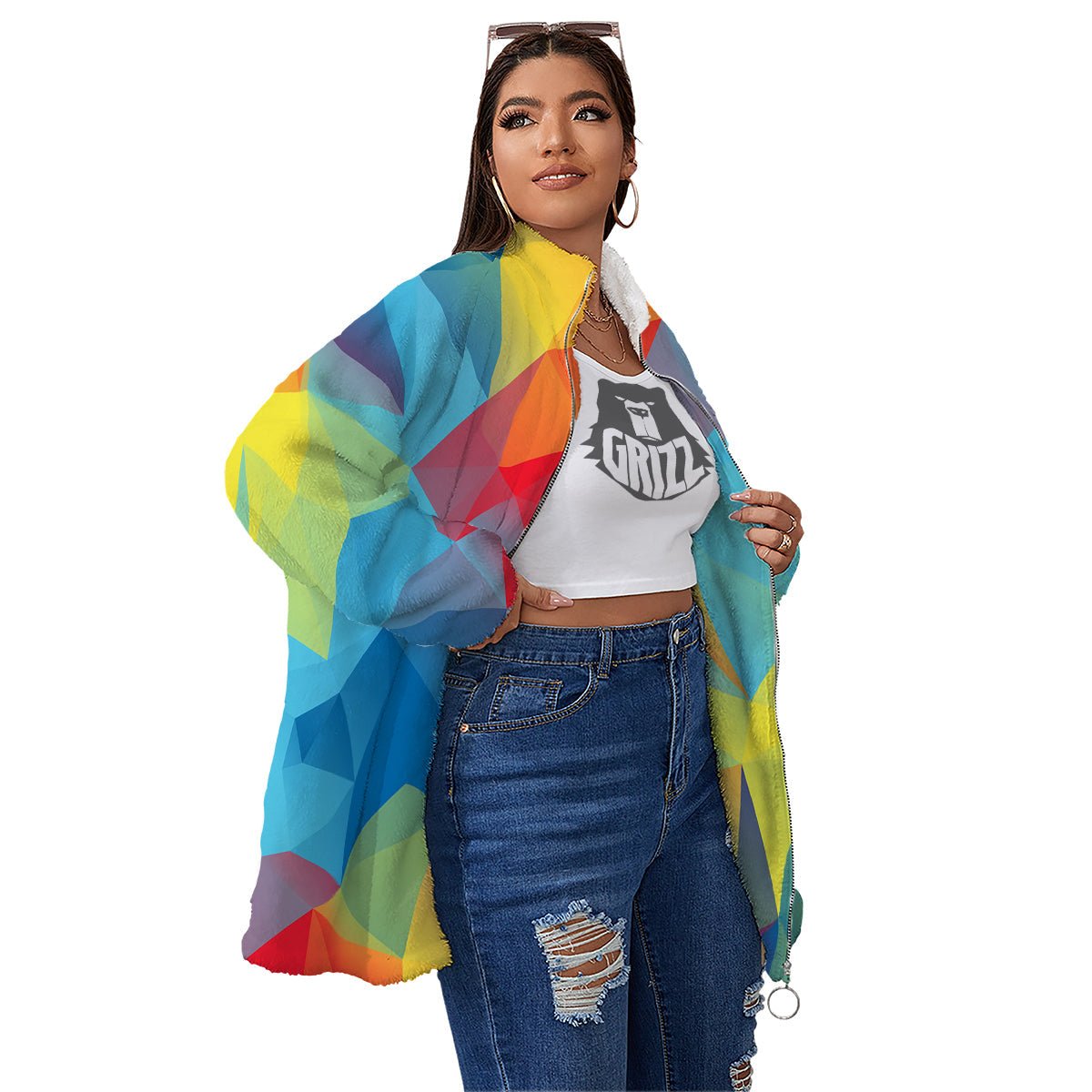 Abstract Colorful Autism Awareness Print Women's Sherpa Jacket-grizzshop