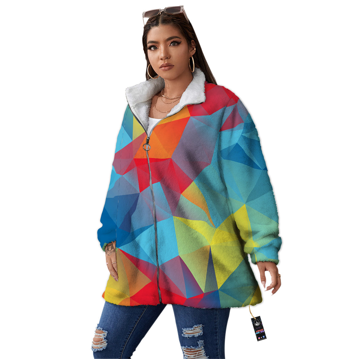 Abstract Colorful Autism Awareness Print Women's Sherpa Jacket-grizzshop
