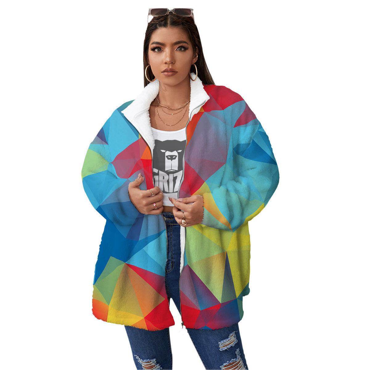 Abstract Colorful Autism Awareness Print Women's Sherpa Jacket-grizzshop