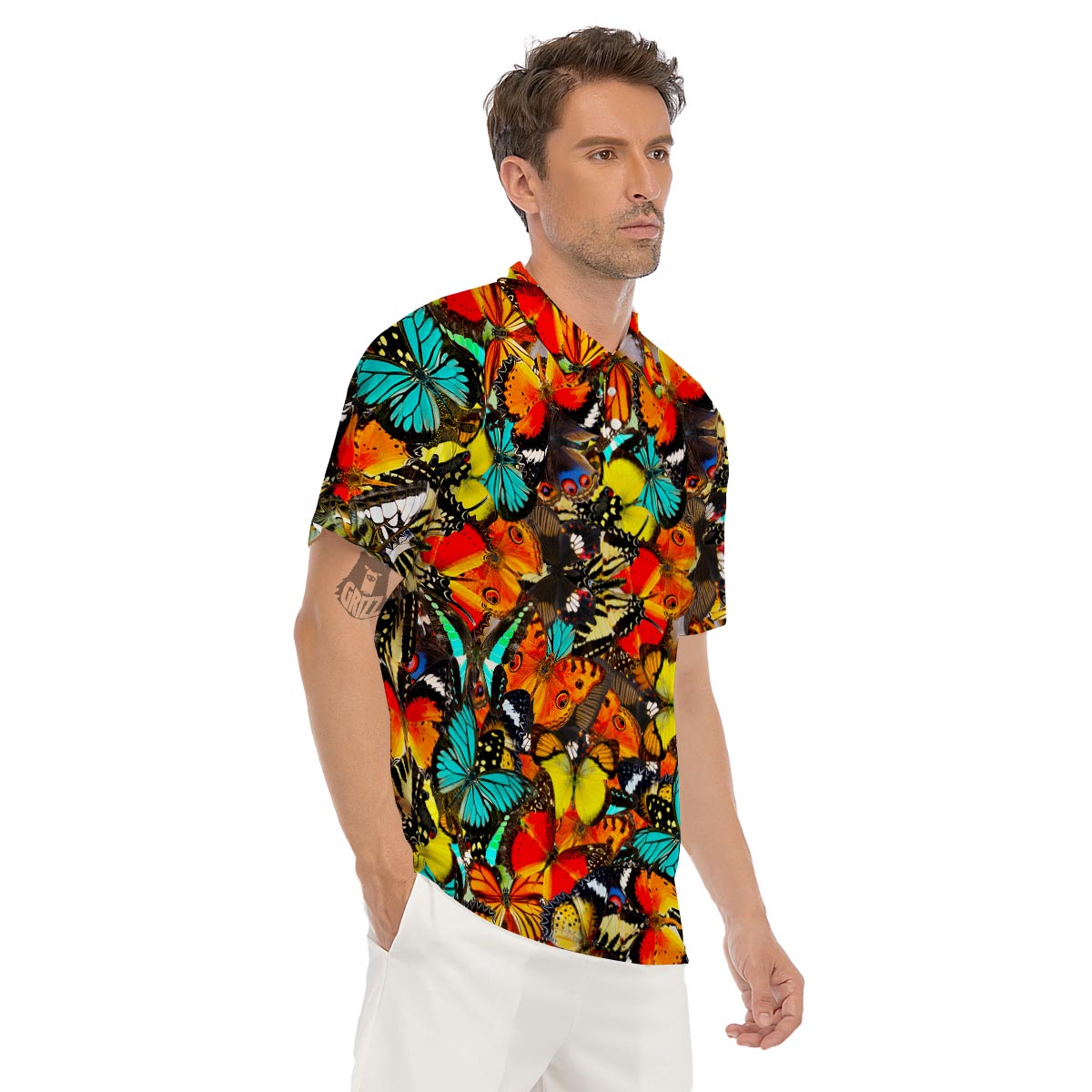 Abstract Colorful Butterfly Print Men's Golf Shirts-grizzshop