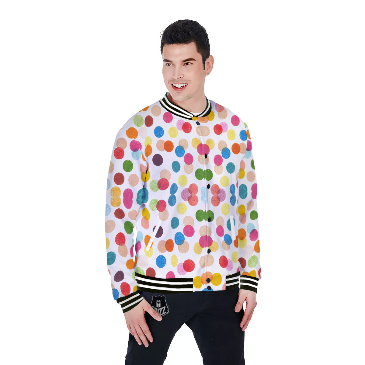 Abstract Colorful Polka Dots Print Pattern Baseball Jacket-grizzshop
