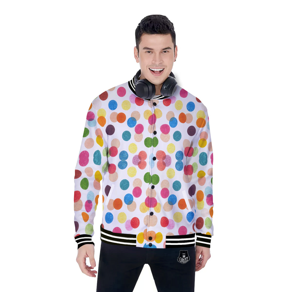 Abstract Colorful Polka Dots Print Pattern Baseball Jacket-grizzshop