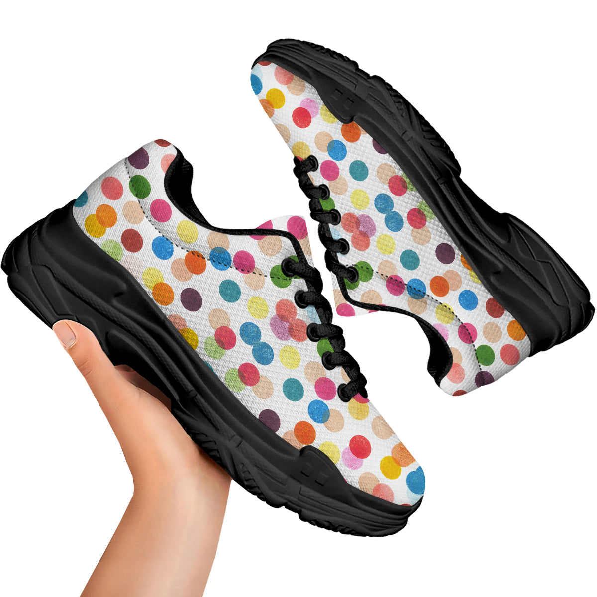 Abstract Colorful Polka Dots Print Pattern Black Chunky Shoes-grizzshop