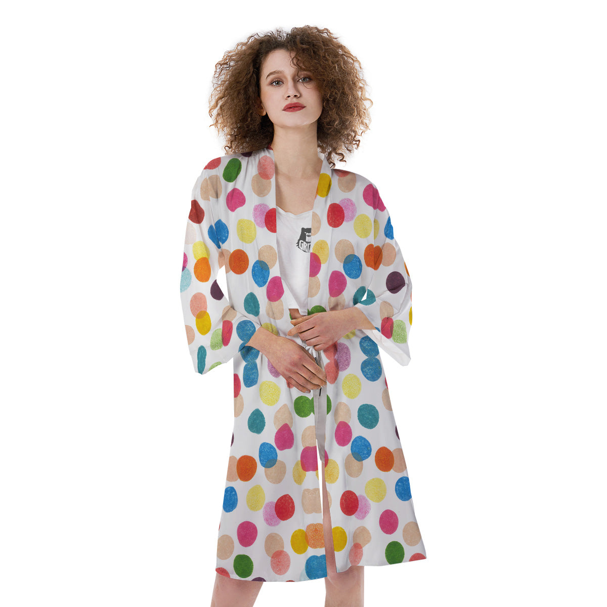 Abstract Colorful Polka Dots Print Pattern Kimono-grizzshop