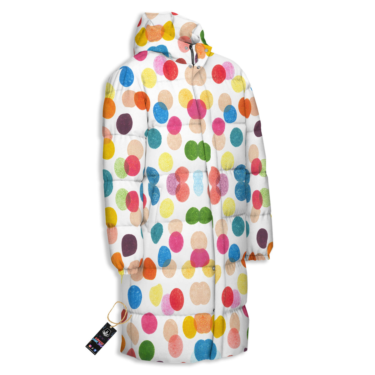 Abstract Colorful Polka Dots Print Pattern Long Down Jacket-grizzshop
