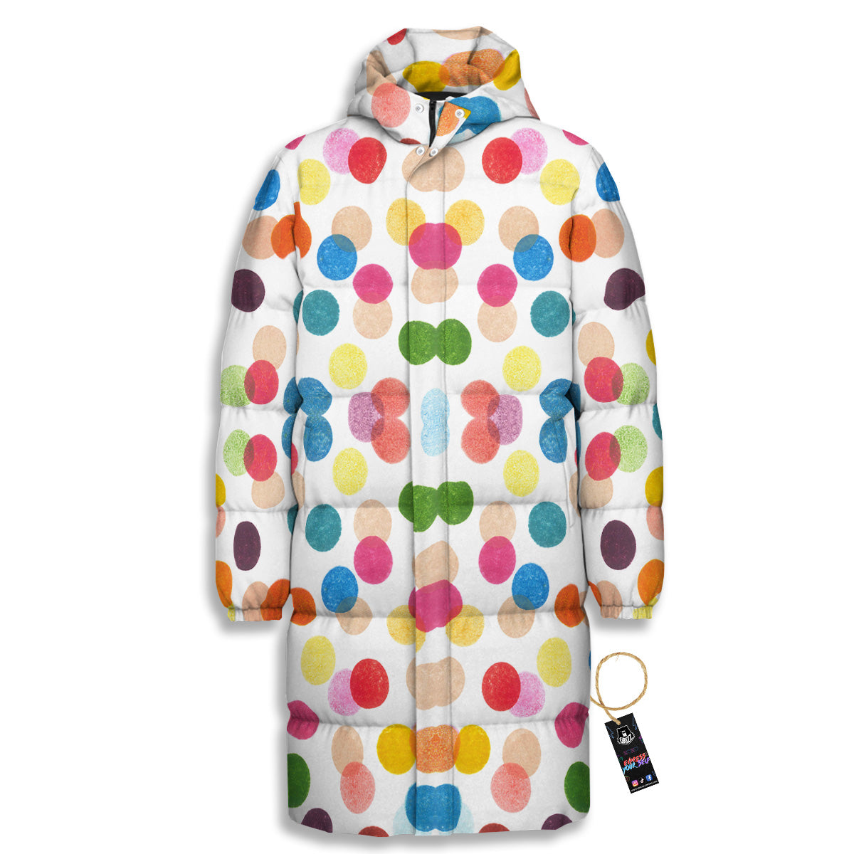 Abstract Colorful Polka Dots Print Pattern Long Down Jacket-grizzshop