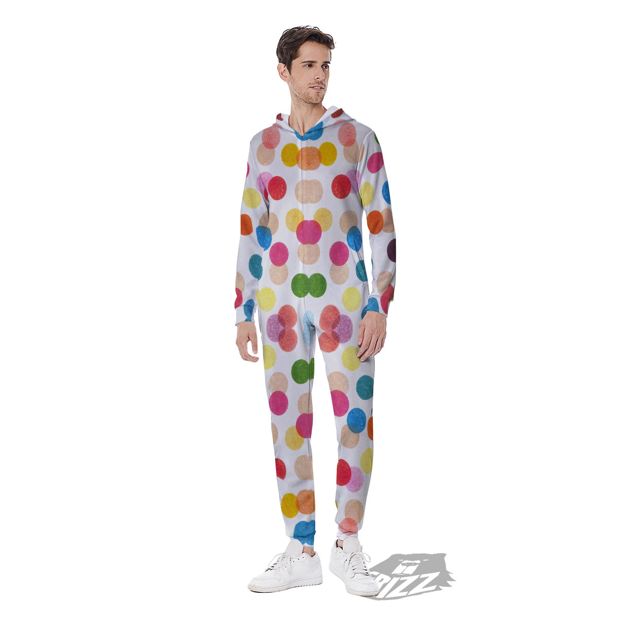 Abstract Colorful Polka Dots Print Pattern Men's Jumpsuit-grizzshop