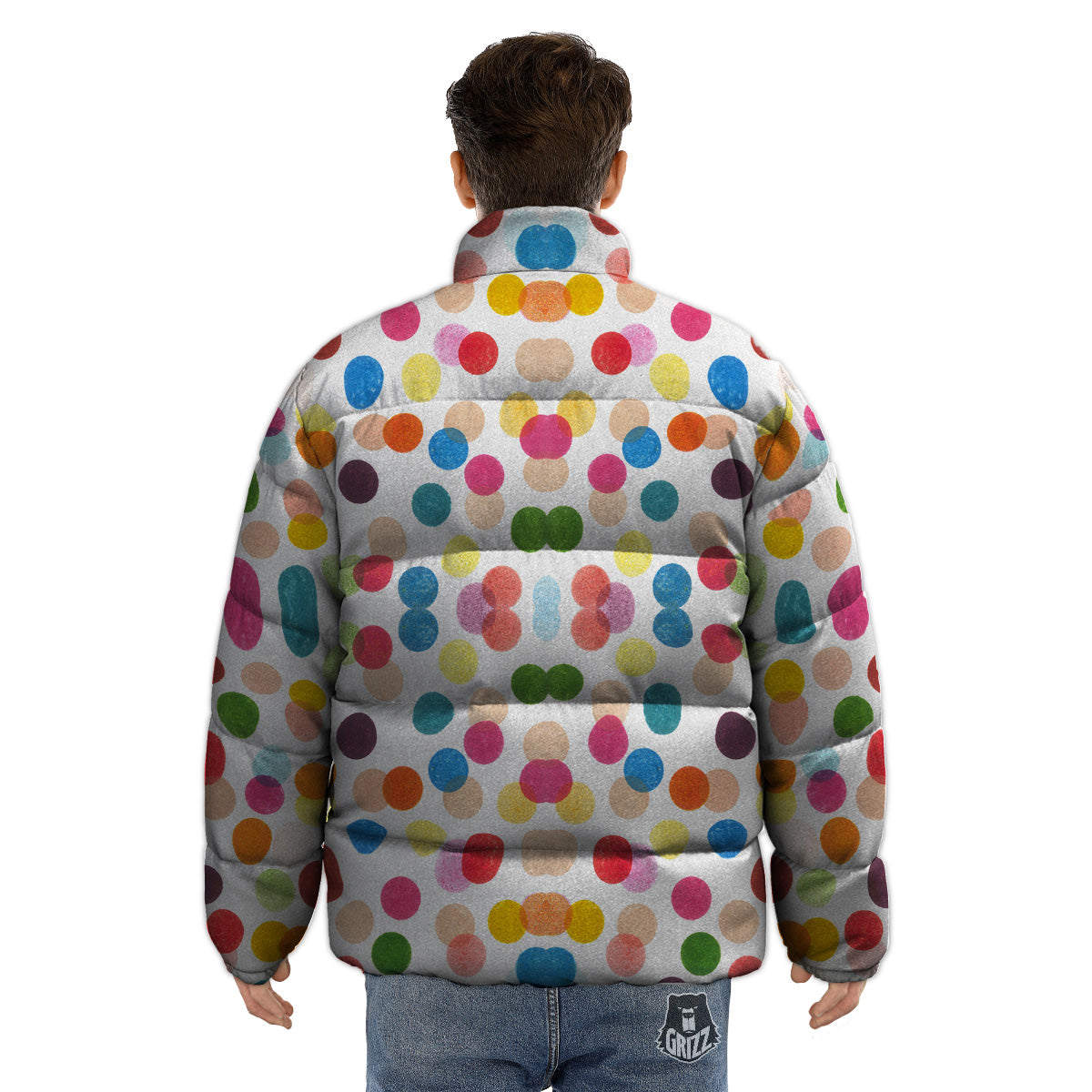 Abstract Colorful Polka Dots Print Pattern Puffer Jacket-grizzshop