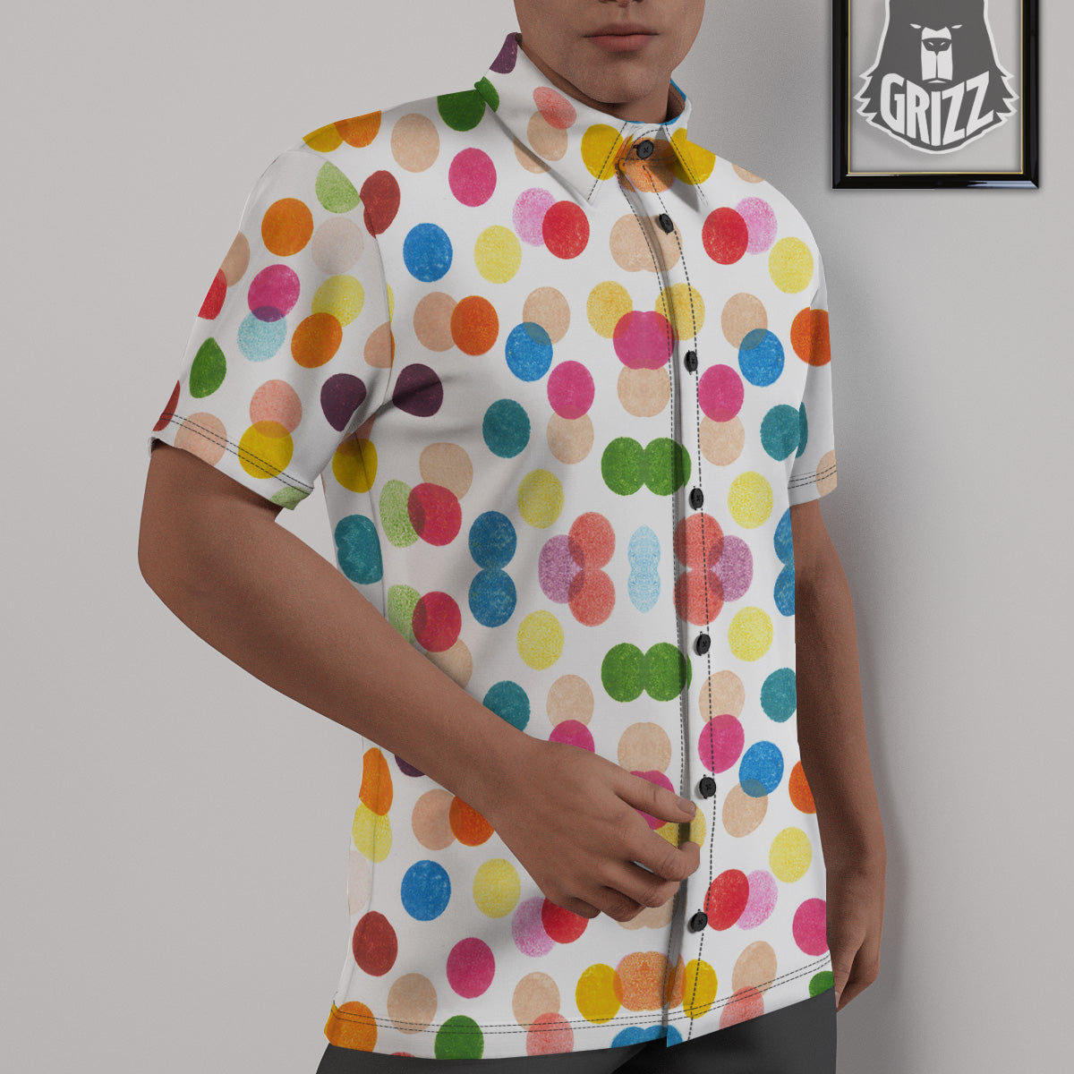 Abstract Colorful Polka Dots Print Pattern Untucked Shirts-grizzshop