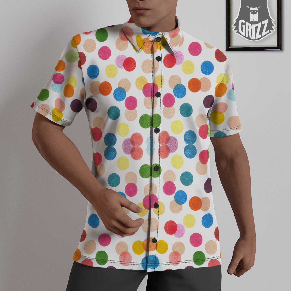 Abstract Colorful Polka Dots Print Pattern Untucked Shirts-grizzshop