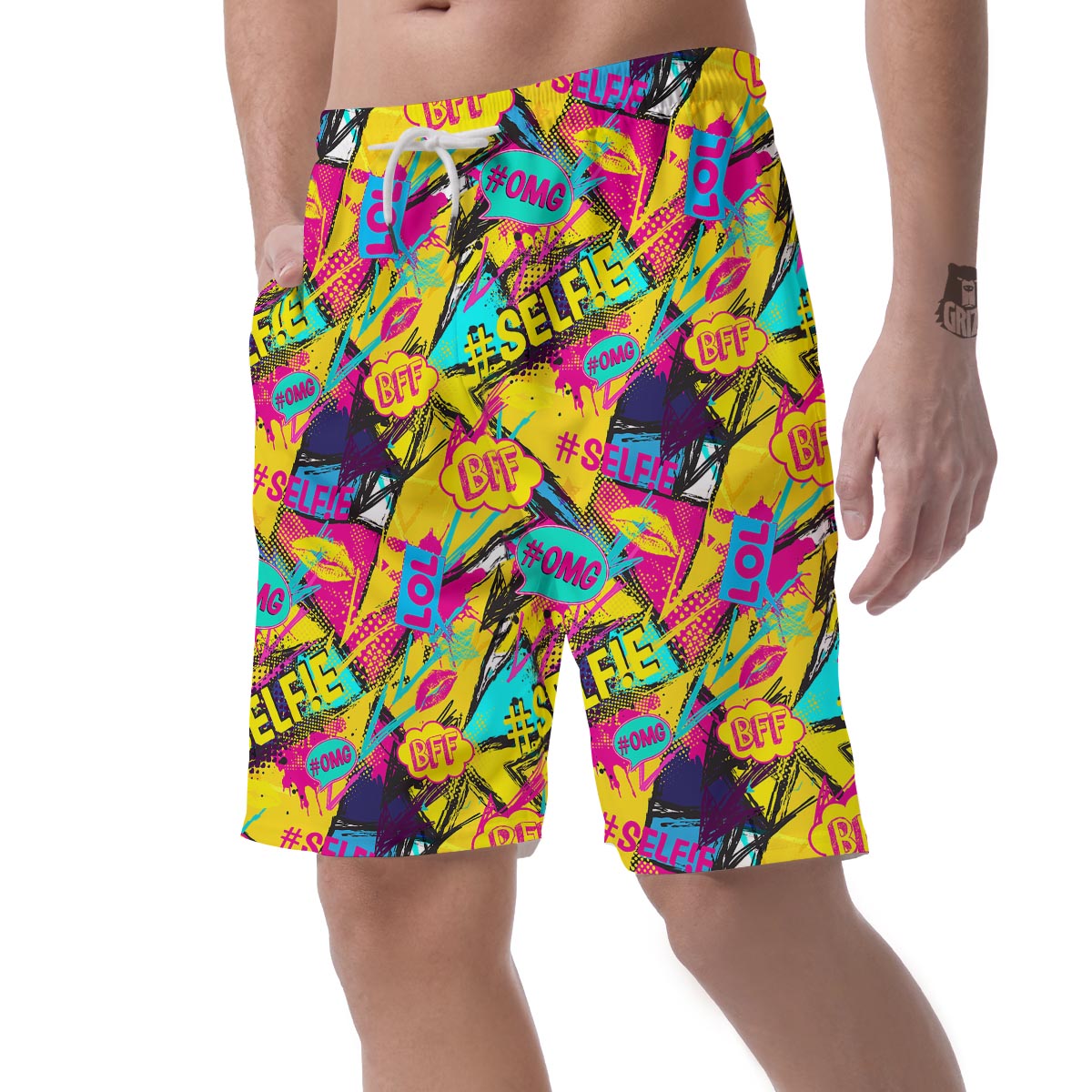 Abstract Comic Bubble Graffiti Print Men's Shorts-grizzshop