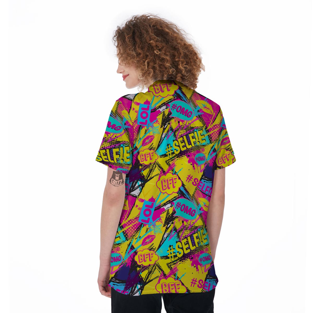 Abstract Comic Bubble Graffiti Print Women's Golf Shirts-grizzshop