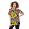 Abstract Comic Bubble Graffiti Print Women's Golf Shirts-grizzshop