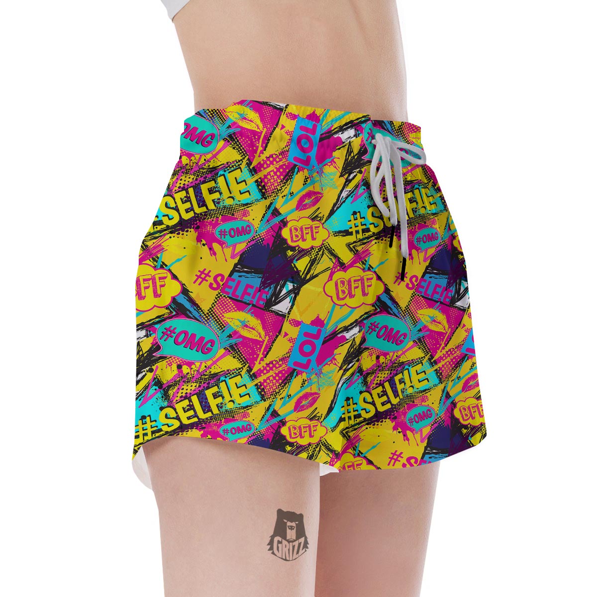 Abstract Comic Bubble Graffiti Print Women's Shorts-grizzshop