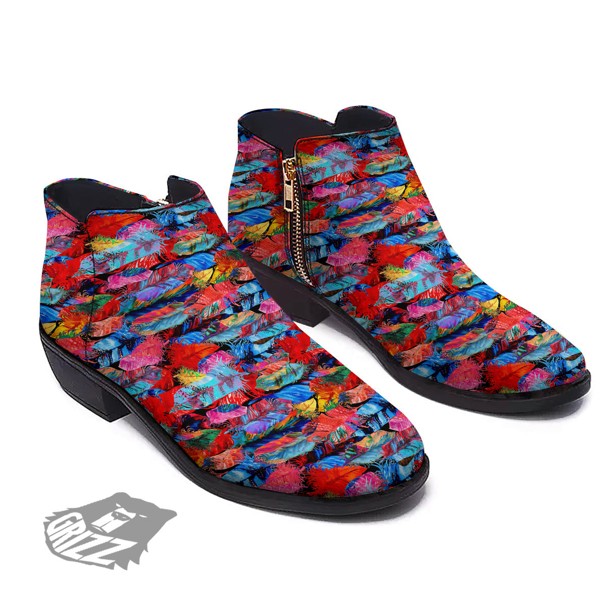 Abstract Feather Watercolor Boho Print Pattern Ankle Boots-grizzshop