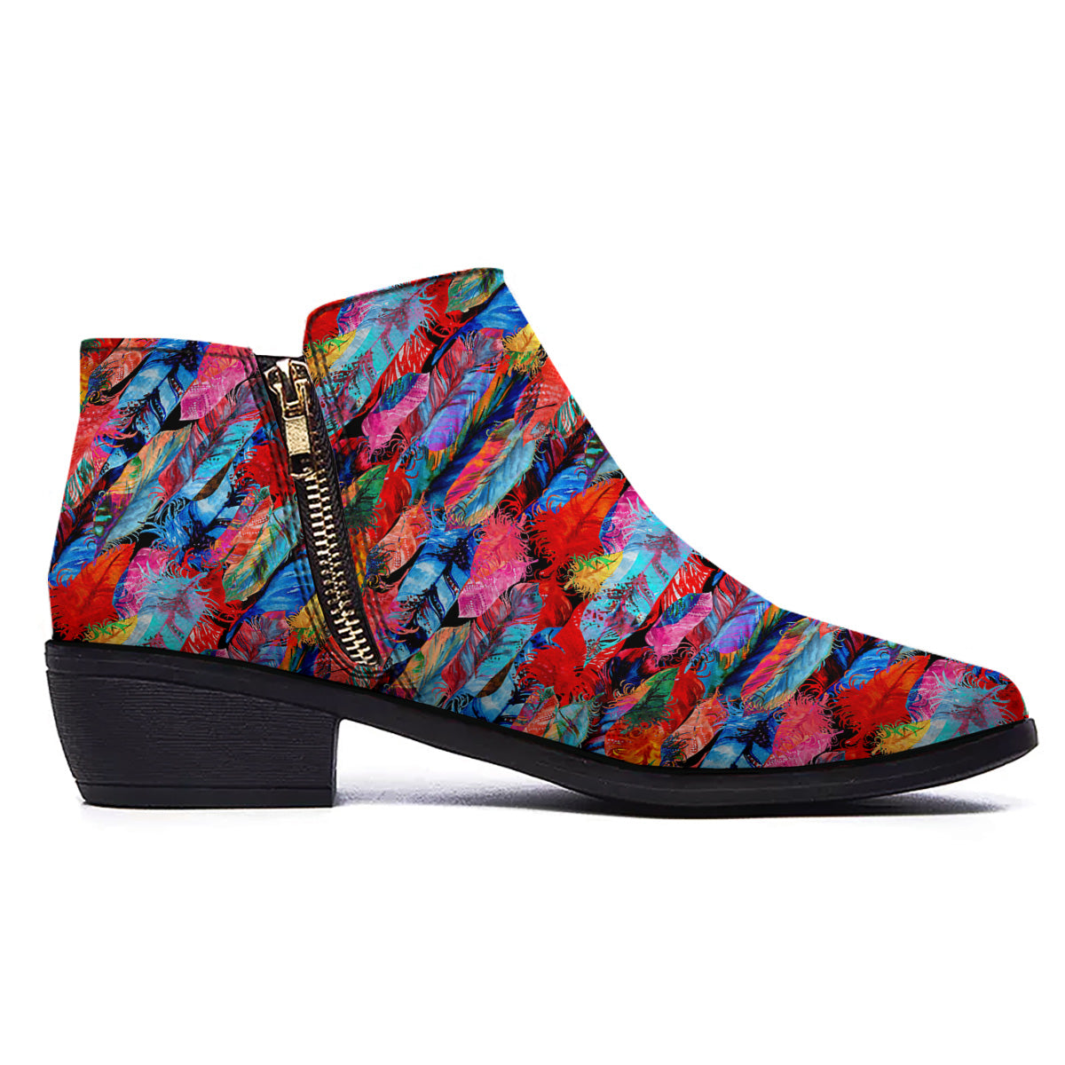 Abstract Feather Watercolor Boho Print Pattern Ankle Boots-grizzshop