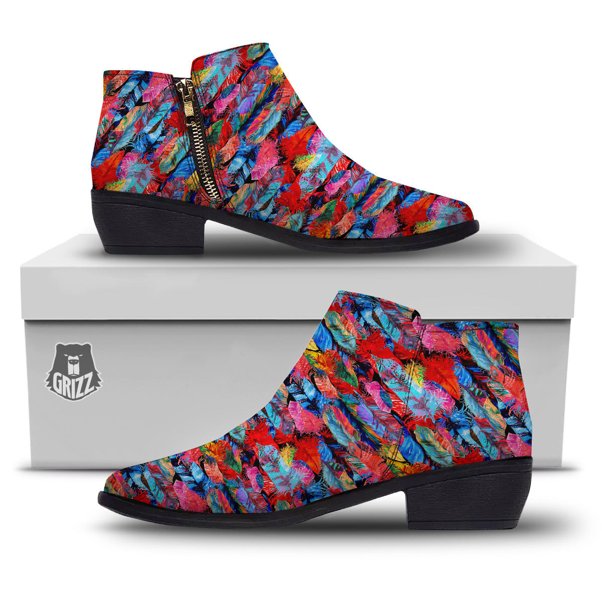 Abstract Feather Watercolor Boho Print Pattern Ankle Boots-grizzshop