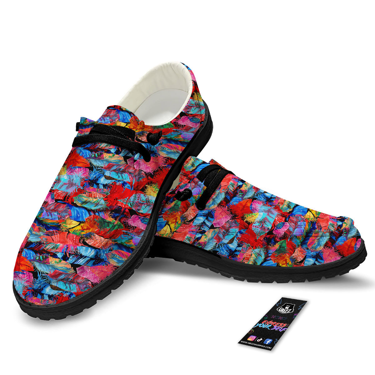 Abstract Feather Watercolor Boho Print Pattern Black Loafers-grizzshop