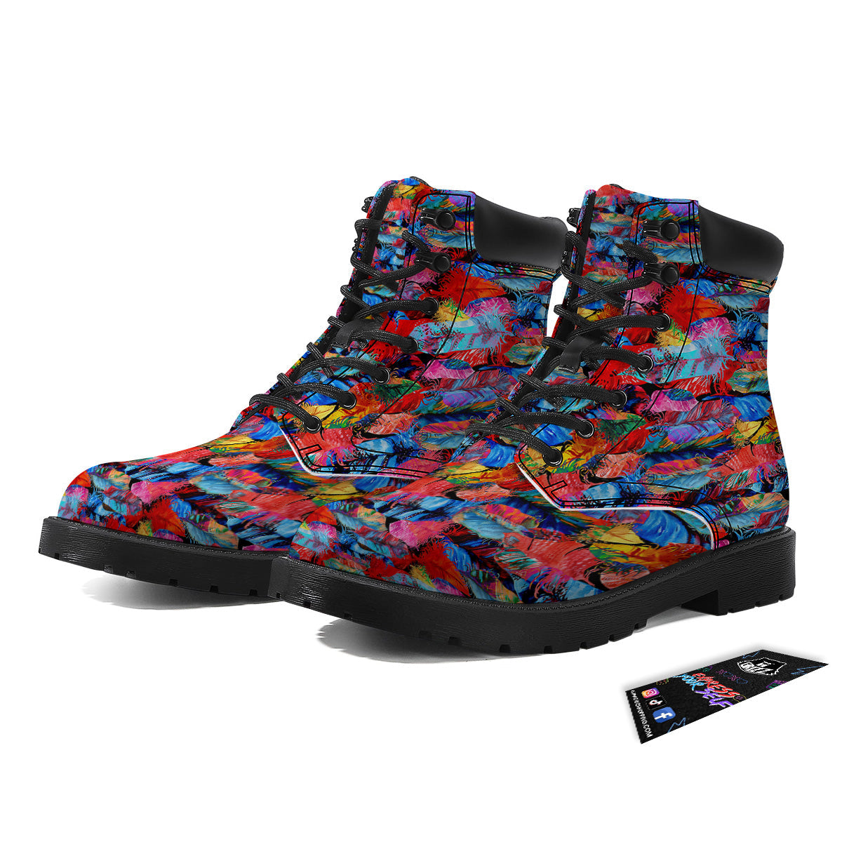 Abstract Feather Watercolor Boho Print Pattern Boots-grizzshop