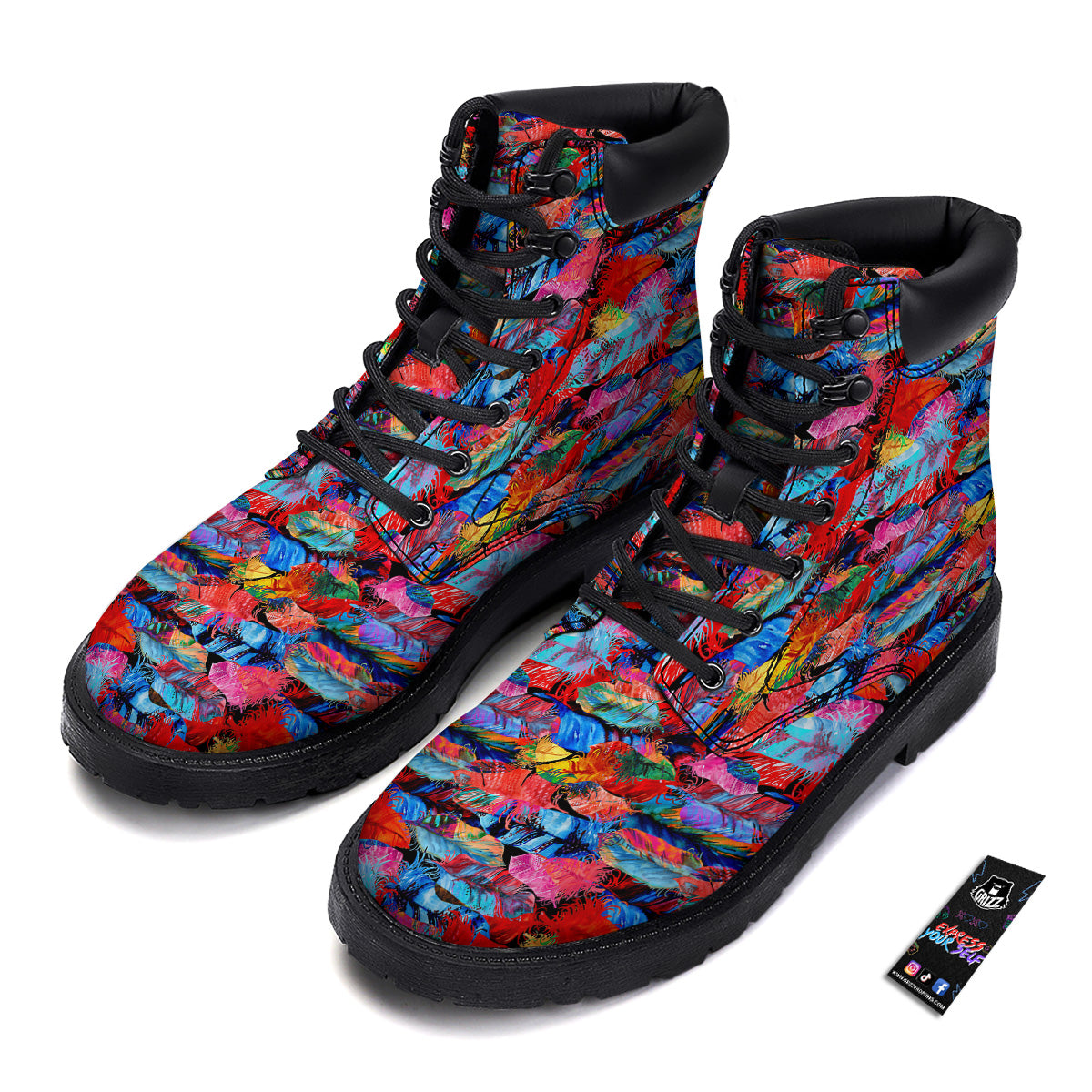 Abstract Feather Watercolor Boho Print Pattern Boots-grizzshop