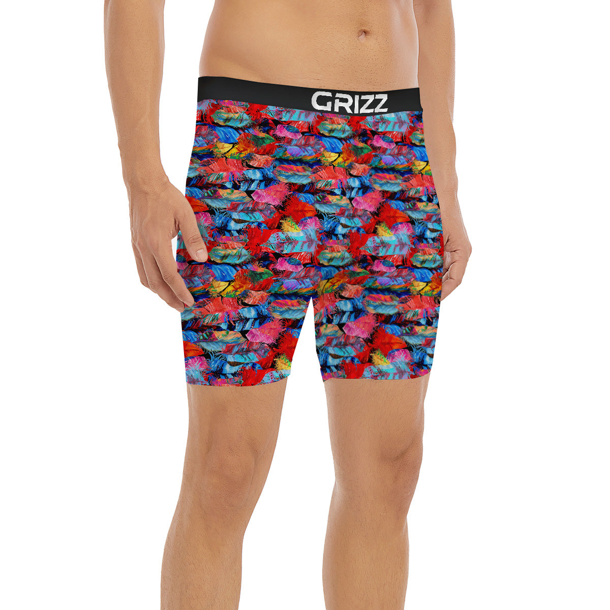 Abstract Feather Watercolor Boho Print Pattern Boxer Briefs-grizzshop