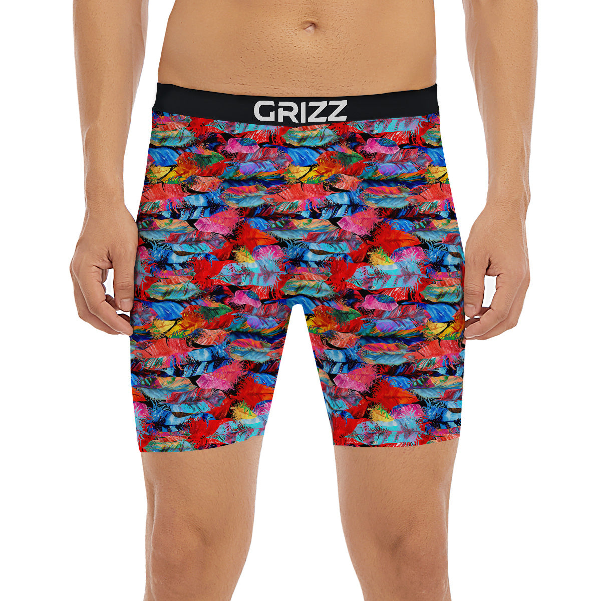 Abstract Feather Watercolor Boho Print Pattern Boxer Briefs-grizzshop