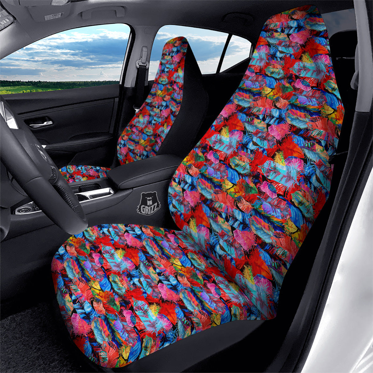 Abstract Feather Watercolor Boho Print Pattern Car Seat Covers-grizzshop