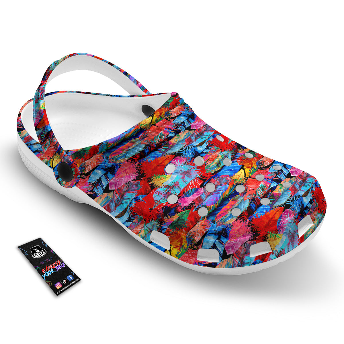 Abstract Feather Watercolor Boho Print Pattern Clog-grizzshop