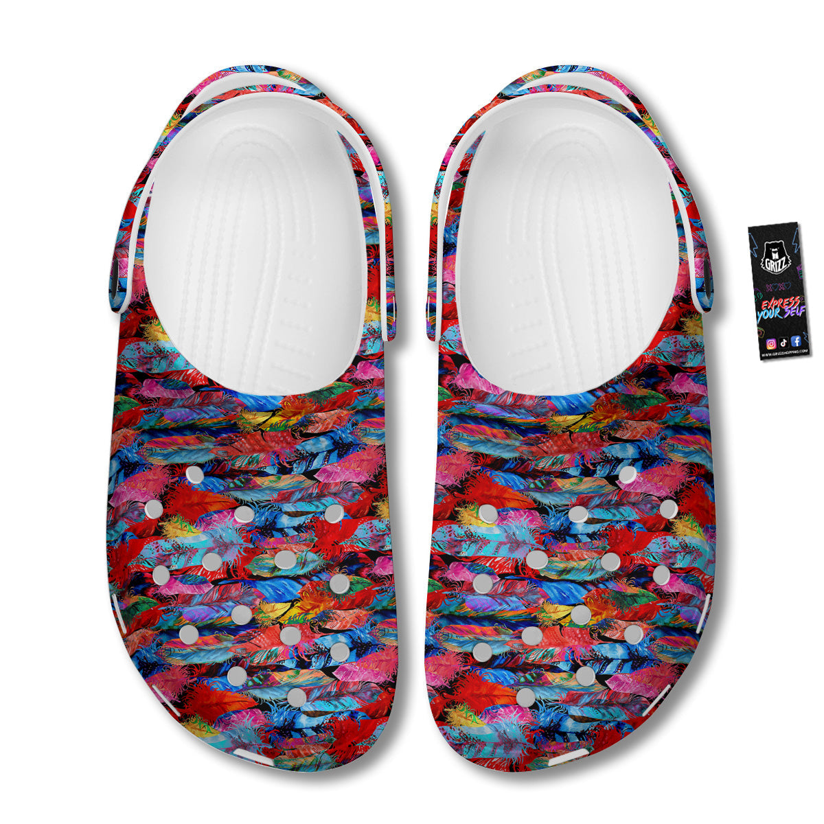 Abstract Feather Watercolor Boho Print Pattern Clog-grizzshop